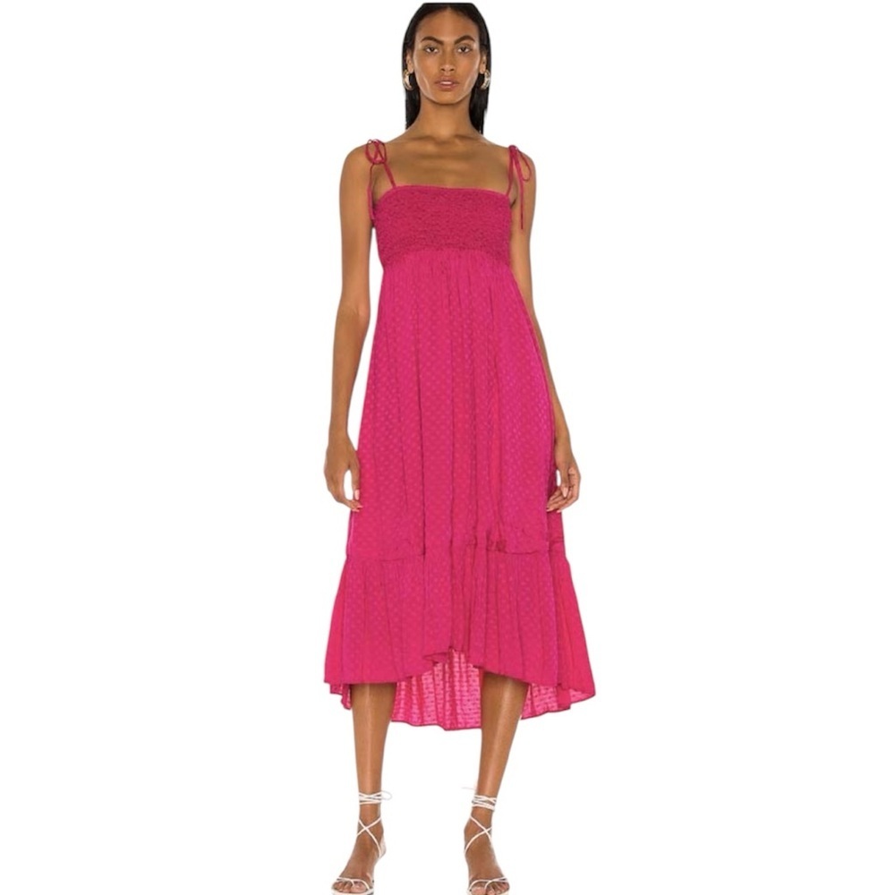 MAJORELLE Nola Maxi Dress Clip Dot Pink Self-Tie Shoulder Straps XS Pink Womens